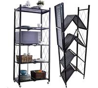 STREND PRO Scaffale pieghevole a 5 ripiani con ruote da 250 kg con ruote in metallo nero e ripiano pieghevole per cucina, ufficio