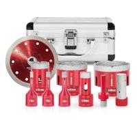 STREND PRO Set di Punte Diamantate per Piastrelle | 6-8-10-20-35-50-68mm, Disco da Taglio Diamantato, Fresa Diamantata 20mm, Adattatore SDS | PREMIUM Punta per Vetro/Gres Porcellanato | Valigetta Alu