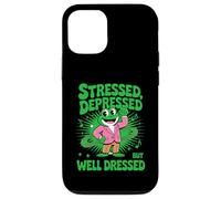 Stressed Depressed But Well Dressed Funny Frog Adult Humor Custodia per iPhone 12/12 Pro