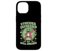Stressed Depressed But Well Dressed Funny Frog Adult Humor Custodia per iPhone 14