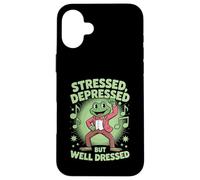 Stressed Depressed But Well Dressed Funny Frog Adult Humor Custodia per iPhone 16 Plus