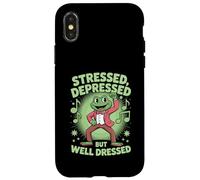 Stressed Depressed But Well Dressed Funny Frog Adult Humor Custodia per iPhone X/XS
