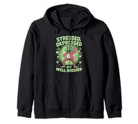 Stressed Depressed But Well Dressed Funny Frog Adult Humor Felpa con Cappuccio