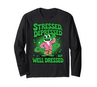 Stressed Depressed But Well Dressed Funny Frog Adult Humor Maglia a Manica