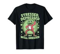 Stressed Depressed But Well Dressed Funny Frog Adult Humor Maglietta