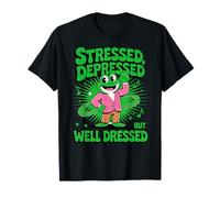 Stressed Depressed But Well Dressed Funny Frog Adult Humor Maglietta