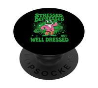 Stressed Depressed But Well Dressed Funny Frog Adult Humor PopSockets PopGrip Adesivo