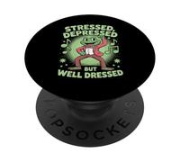 Stressed Depressed But Well Dressed Funny Frog Adult Humor PopSockets PopGrip Adesivo