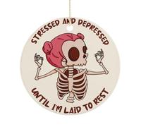 Stressed & Depressed Until I'm Laid To Rest, ornamento per albero di Natale, divertente scheletro Chibi appeso ornamenti in ceramica di Natale, decorazione per feste invernali, regali di Natale
