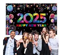 Streysisl Happy New Year Sfondo, 2025 Banner per Capodanno, 178 x 109 cm colorato festa a tema Capodanno cartello poster in tessuto