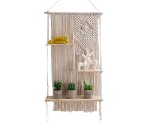Streysisl Mensola da parete in stile bohémien, 3 ripiani, in macramè, da appendere alla parete, scaffalatura, decorazione rustica per la casa per piante, libri