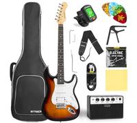 STRICH Kit per principianti per chitarra elettrica, corpo solido 99 cm, pickup HSS per principianti, con amplificatore da 10 W, borsa, accordatore digitale, capotasto, cinghia, corda, cavo, plettri