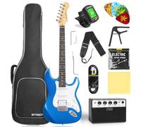 STRICH Kit per principianti per chitarra elettrica, corpo solido 99 cm, pickup HSS per principianti, con amplificatore da 10 W, borsa, accordatore digitale, capotasto, cinghia, corda, cavo, plettri