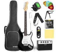 STRICH Kit per principianti per chitarra elettrica, corpo solido 99 cm, pickup HSS per principianti, con amplificatore da 10 W, borsa, accordatore digitale, capotasto, cinghia, corda, cavo, plettri