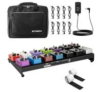 STRICH Pedaliera per chitarra con alimentatore integrato, pedaliera 55,9 x 27,9 cm, leggera in lega di alluminio da 1,5 kg, pedaliera con cavi per pedali, borsa, strisce ad anello con gancio PB-S22