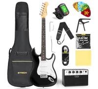 STRICH - Starter kit per chitarra elettrica da 39 pollici Solid Body Full Size SSS Starter Kit con amplificatore da 10 W, borsa, sintonizzatore digitale, tappo, cinghia, corda,