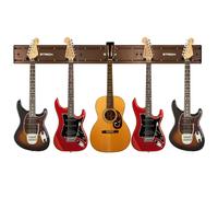 STRICH Supporto da parete per chitarra, con venature in legno di noce, set di ganci per montaggio a parete per più chitarre, può contenere 5 chitarre, display regolabile multi chitarra, SMH-05W