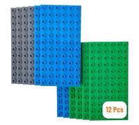 Strictly Briks Set da 12 basi per Costruzioni - compatibili con Tutte Le Principali Marche - Solo per mattoncini pioli Grandi - 19 x 9,5 cm - Blu, Grigio e Verde