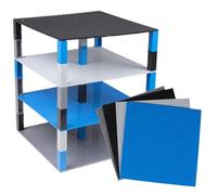 Strictly Briks - set da 4 basi per costruzioni impilabili con 40 pilastri 2x2 - in nero, blu, grigio e antracite - tema spaziale - compatibili con tutte le principali marche - basi da 25,4 x 25,4 cm