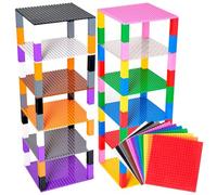 Strictly Briks Set per Costruzione Torre - Include 12 basi impilabili da 15,2 x 15,2 cm e pilastri 2 X 2 - compatibili con Tutte Le Principali Marche - Arcobaleno