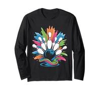 Strike Explosion Bowling Ball Pins Colorful Game Design Maglia a Manica