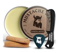 Striking Viking Kit di cera per baffi e pettine- cera per barba e baffi per uomo con cera d'api naturale a forte tenuta - aiuta a domare, acconciare e curare (formato da 2 once) (Sandalo (2 Oz))