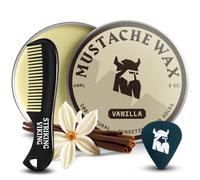 Striking Viking Kit di cera per baffi e pettine- cera per barba e baffi per uomo con cera d'api naturale a forte tenuta - aiuta a domare, acconciare e curare (formato da 2 once) (Vaniglia (2 Oz))