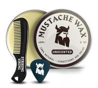 Striking Viking Kit di cera per baffi e pettine- cera per barba e baffi per uomo con cera d'api naturale a forte tenuta - aiuta a domare, acconciare e curare (formato da 2 once) (Non profumato (2 Oz))