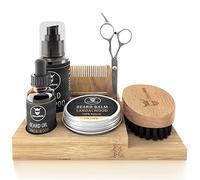 Striking Viking Kit per la cura della barba, prodotti per la cura della barba da uomo, con shampoo, olio, balsamo, spazzola, pettine in legno, forbici per baffi (set da 7 pezzi, legno di sandalo con