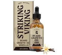 Striking Viking Olio per la crescita della barba con biotina - Olio per la barba ispessente e condizionante - di derivazione naturale per i peli del viso per gli uomini Vaniglia, 2 fl oz