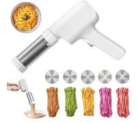 String Hopper Maker Electric, Home Automatic 5-in-1 Cordless Pasta Makers, Household Noodle Machine Portable Noodles Make with 5 Interchangeable Mold for Making Linguine, Thin, Thick Noodles (White)
