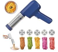 String Hopper Maker Electric, Home Automatic 5-in-1 Cordless Pasta Makers, Household Noodle Machine Portable Noodles Make with 5 Interchangeable Mold for Making Linguine, Thin, Thick Noodles (Blue)