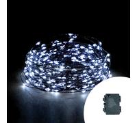 Stringa 15 metri da 150 MicroLed Bianco Freddo con cavo verde a batteria da esterno Wisdom
