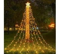 Stringa di stelle decorative per esterni, 349 luci LED di Natale con 8 modalità, impermeabile, con una stella illuminata a cascata da 28 cm, adatta per Halloween, Natale (bianco caldo)