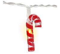 goobay 58117 - Decorazione a LED a forma di 10 bastoncini di zucchero, illuminazione natalizia, luce bianca calda, funzione timer, colore: rosso e bianco