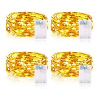 Stringa Luci Led, 2M 20 luci led a Batteria Catene luminose Ghirlanda Luminosa Rame filo Lucine Fata Luci Esterni Interni Decorative per Natale Matrimonio Festa letto Camera (4 Pezzi, Bianco Caldo)