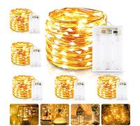 Stringa Luci Led Batteria, 6 Pezzi 10M 100LED Catena Luminosa Led Con Timer, Luci Led Filo Rame, Micro Led Natale per Stanza, Festa, Giardino, Natale, Halloween, Matrimonio, Decorazione(Bianco Caldo)