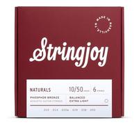 Stringjoy NB1050 Naturals Phosphor Bronze Acoustic Guitar Strings, 10-50 Extra Light Gauge, Guitar Strings Acoustic 6 String Set for Clear Tones, Durable Super Light Acoustic Guitar Strings