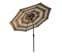 Stripe 2.7m/9ft Garden Parasol, Brown Patio Sun Shade Umbrella with Push Button Tilt And Crank, UV Protection Market Table