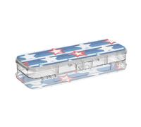 Stripe Stars 4 luglio Independence Day progettato plastica matita scatola trasparente 2 strati duro scatole penne caso per cancelleria forniture con scatto e coperchio