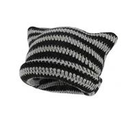 Striped Beanie Hat for Women with Little Devil Horns, Winter Knit Hat