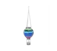 (Striped Blue, Multicolor) Solar Powered Hanging Lantern Outdoor Garden Hot Air Balloon Shape Patio Decor, Size L - Striped Blu