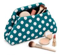striped knit snap shut makeup bag, cosmetic bag for Travel (#N) | Polyester knit clutch makeup bag with a wide opening. Measures approximately 11.8 x 3.9 x 7.5 inches (L x W x H).