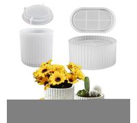 Striped Round Silicone Mold Set, 4-Piece DIY Resin And Plaster Tray Kit, Oval And Circular Flower Pot Molds For, Crafting, Ánd Storage, Durable Flexible Silicone