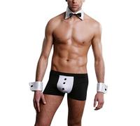 Stripper da uomo, abbigliamento da uomo, spogliarellista, costume da uomo, set composto da papillon, slip e bendaggi da polso, biancheria intima erotica da uomo, slip L, Nero , Taglia unica