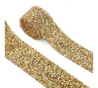 Strisce autoadesive con strass cristallo, Nastro di strass di cristallo termoadesivo for abiti da 2 iarde multicolore larghezza 1-4 cm(4cm - gold)