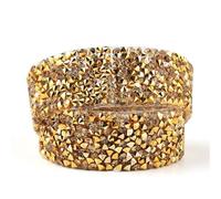 Strisce autoadesive con strass cristallo, Nastro di strass di cristallo termoadesivo for abiti da 2 iarde multicolore larghezza 1-4 cm(2cm-Gold)