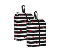 Strisce bianche e nere Cuori rossi， Confezione da 2 borse porta scarpe da viaggio, borse porta scarpe impermeabili, organizer per scarpe da viaggio e per la casa