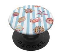 Strisce blu costiere conchiglie modello estate spiaggia estetica PopSockets PopGrip Adesivo