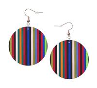 Strisce colorate Stampa Verticale Piercing Rotondo Orecchini In Pelle Set 1 Paio di Eleganti Orecchini In Pelle Penzolare Cerchio Per Le Donne Gioielli, One Size, Poliestere